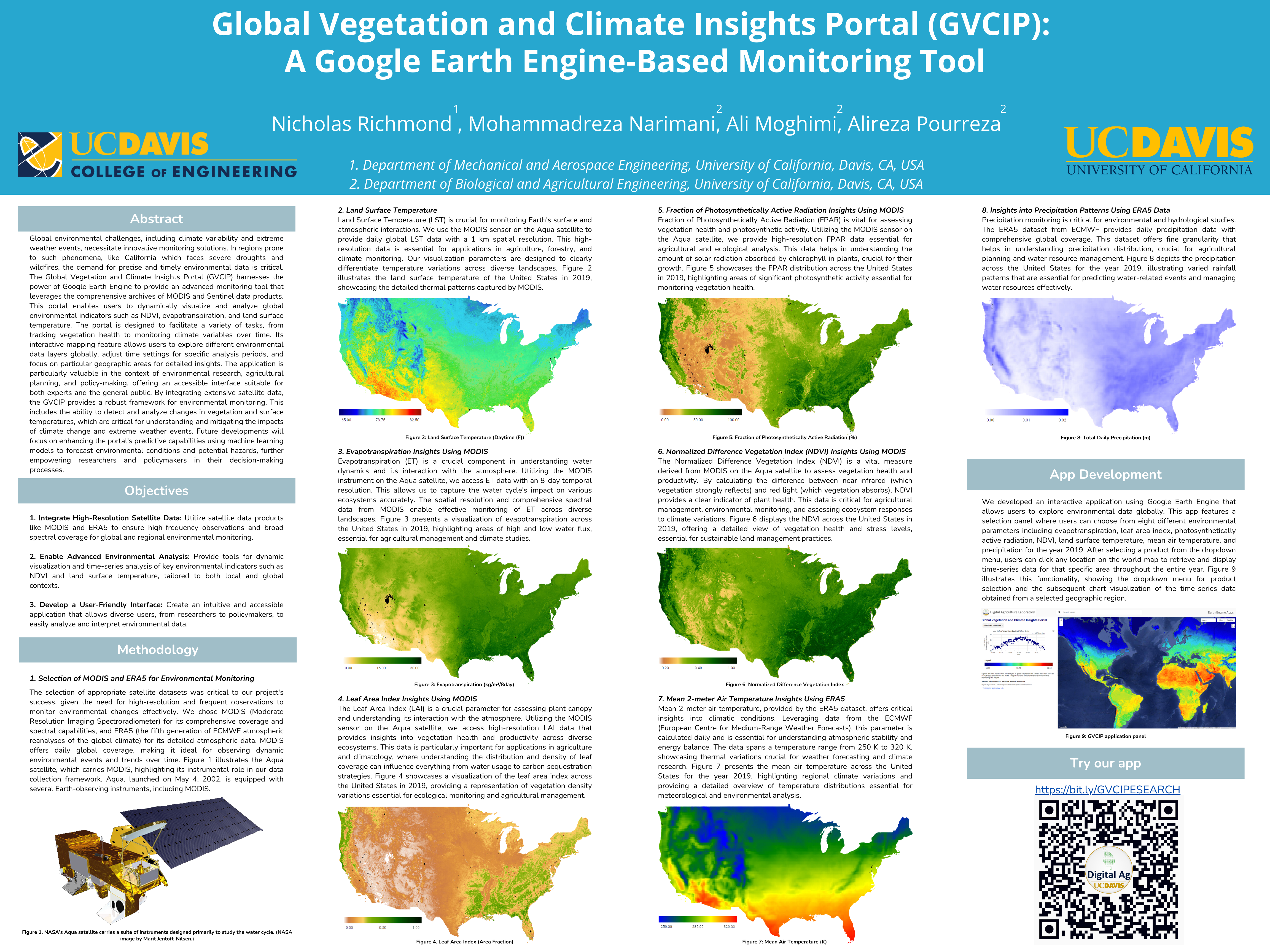 Mohammadreza Narimani Global Vegetation and Climate Insights Portal GVCIP research poster using Google Earth Engine MODIS ERA5 datasets UC Davis Digital Agriculture Laboratory
